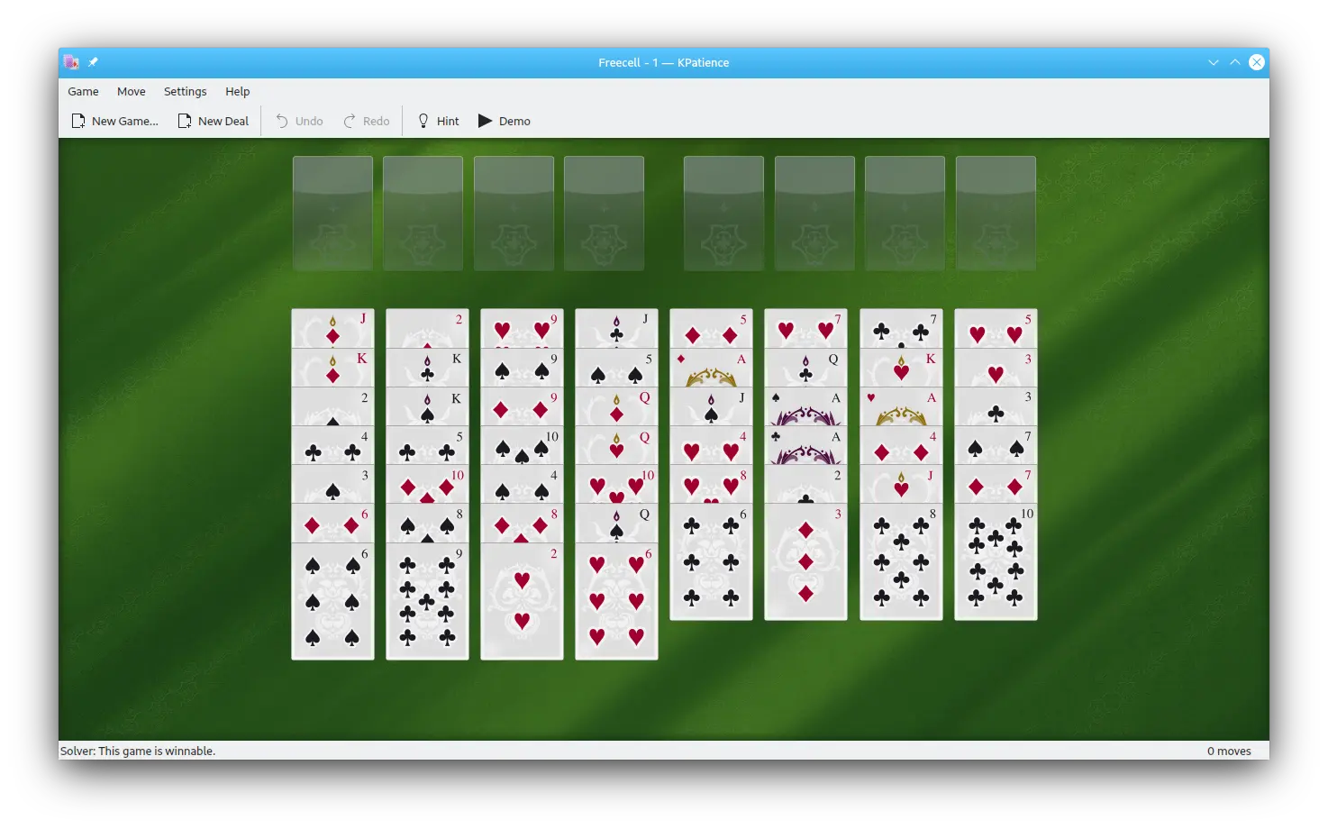 KPatience's Freecell deal No. 1 Freecell deal screenshot